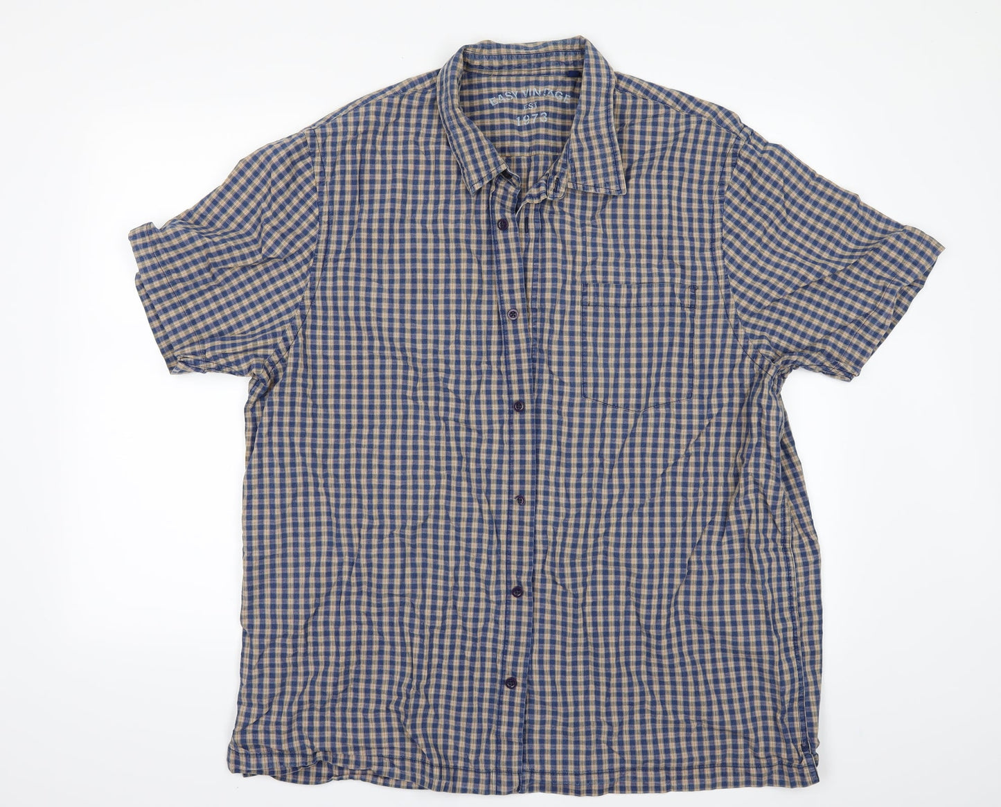 Mens UK Size 2XL Easy Blue  Button-Up Short Sleeve Casual Shirt