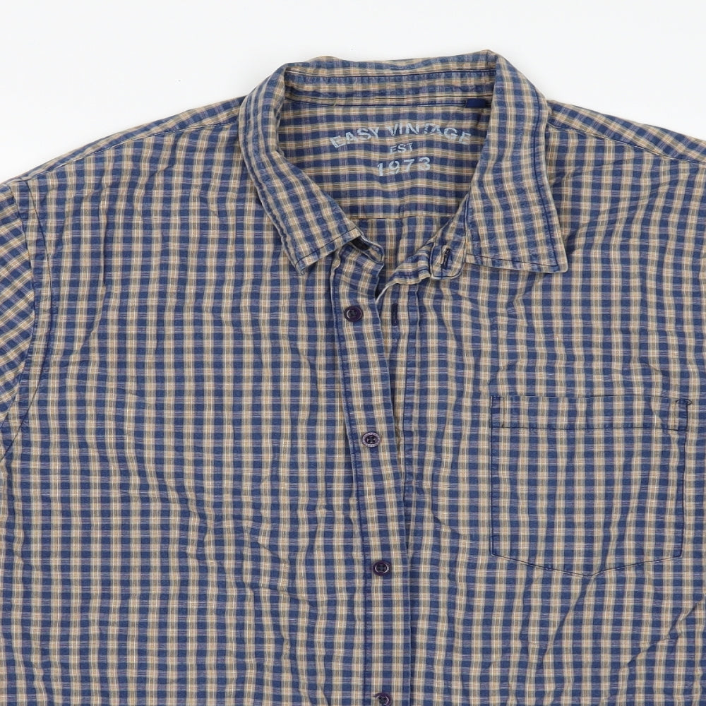 Mens UK Size 2XL Easy Blue  Button-Up Short Sleeve Casual Shirt
