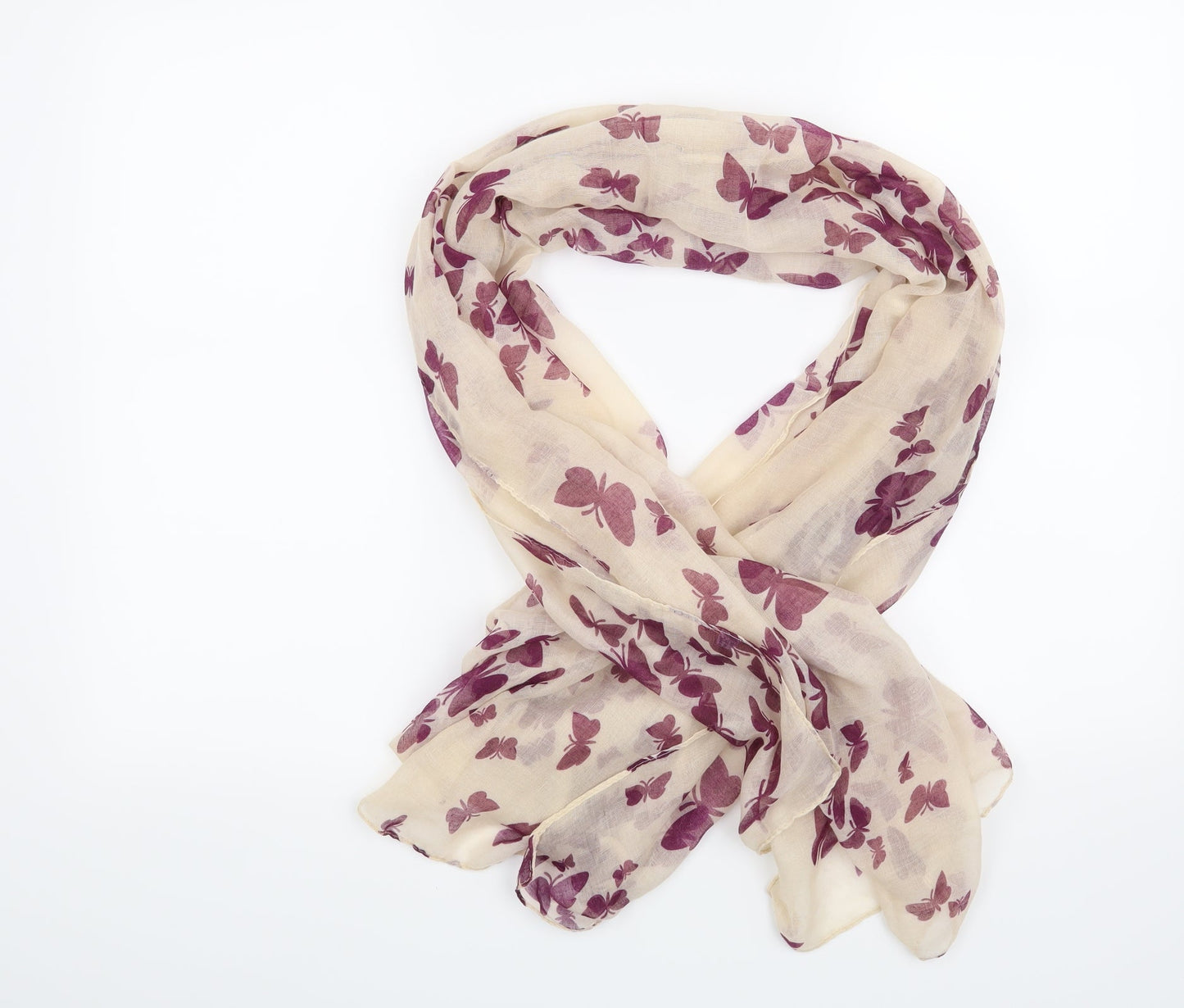 Preworn Womens Beige    Scarf   - Butterflies