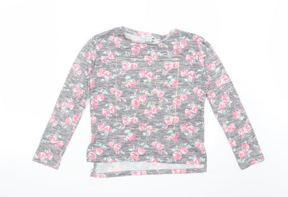 Primark Girls Grey Floral  Basic T-Shirt Size 12-13 Years  - Positive Vibes Always
