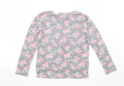 Primark Girls Grey Floral  Basic T-Shirt Size 12-13 Years  - Positive Vibes Always