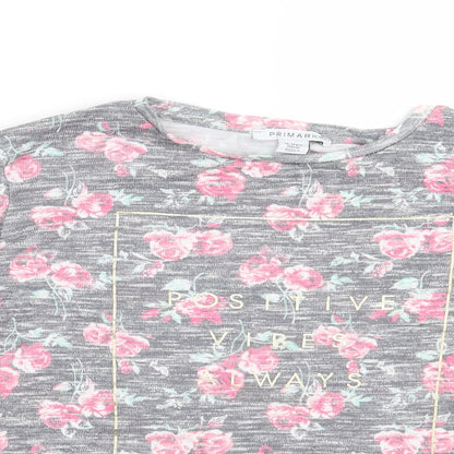 Primark Girls Grey Floral  Basic T-Shirt Size 12-13 Years  - Positive Vibes Always