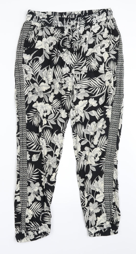 Newlook  Womens Black Floral  Dress Pants Trousers Size 14 L26 in