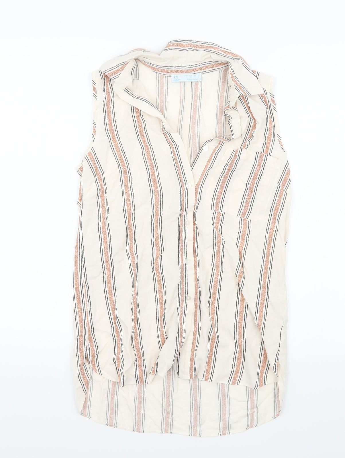 Primark Womens White Striped  Basic Button-Up Size 8
