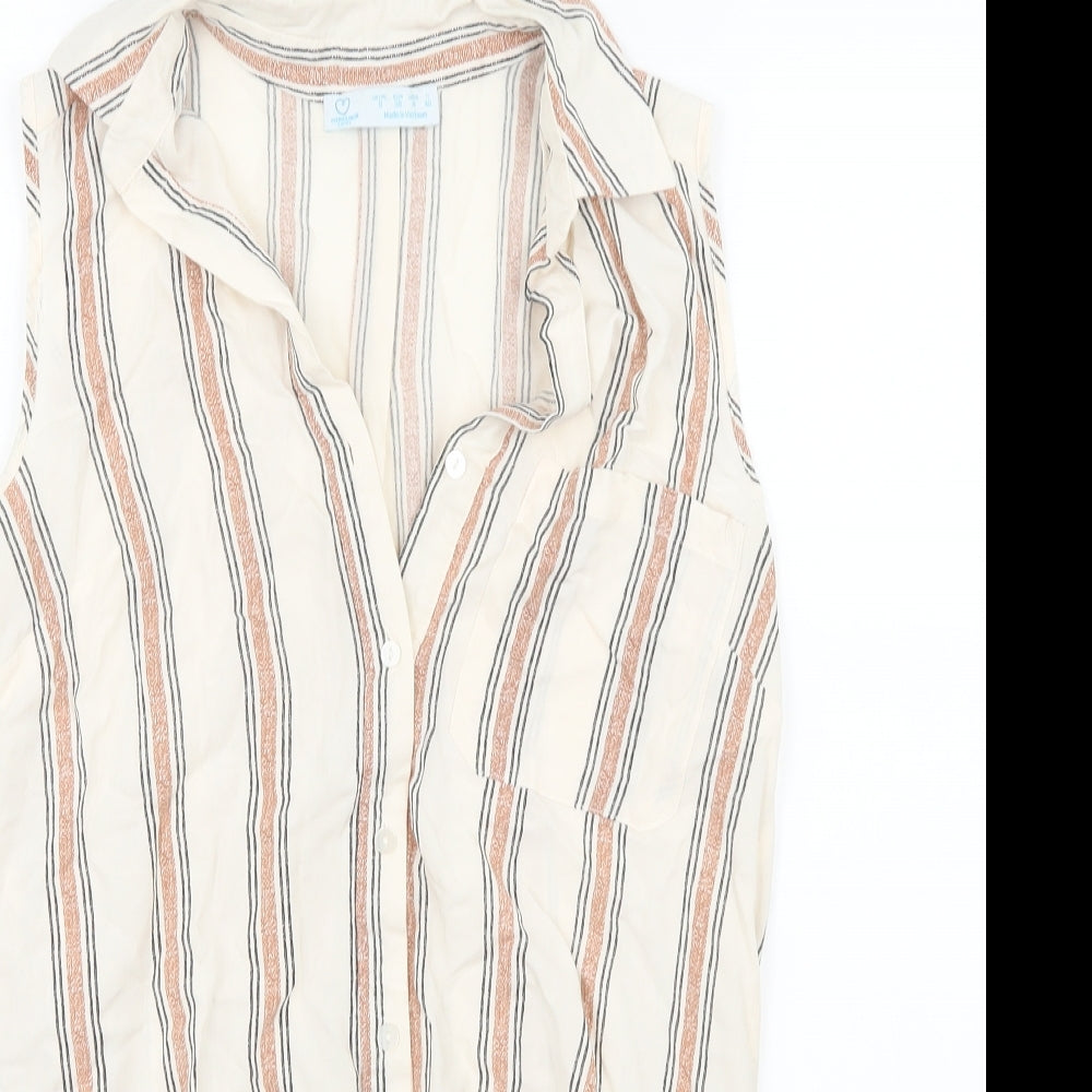 Primark Womens White Striped  Basic Button-Up Size 8