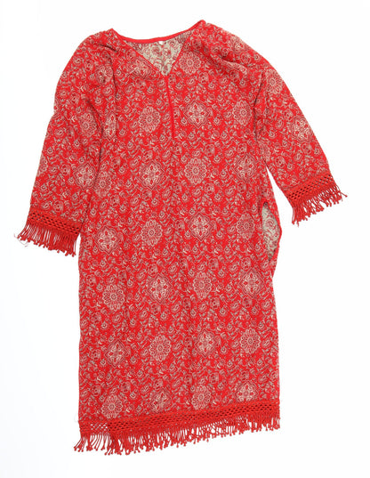 Preworn Womens Red Floral Knit Pullover Jumper Size S