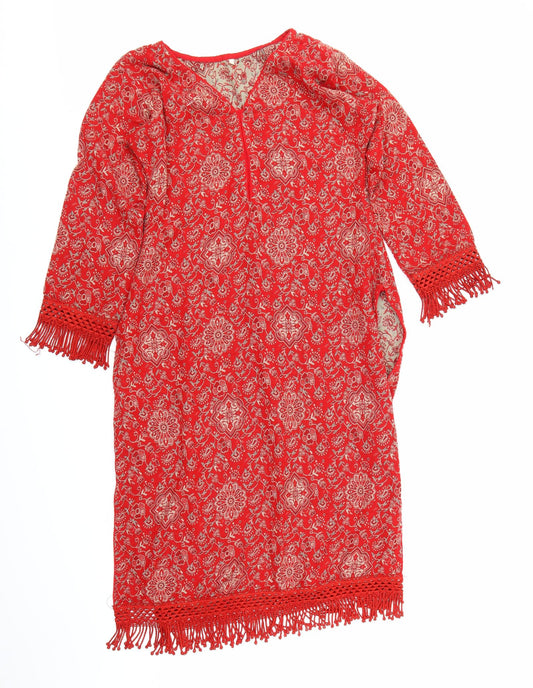 Preworn Womens Red Floral Knit Pullover Jumper Size S