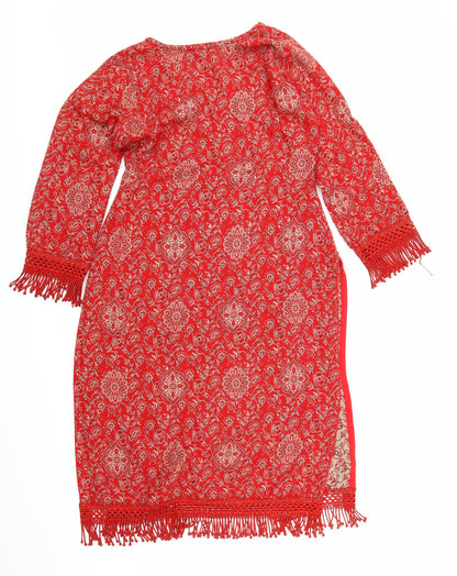 Preworn Womens Red Floral Knit Pullover Jumper Size S