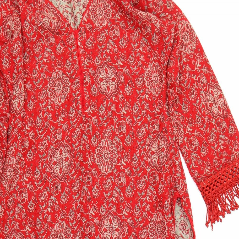 Preworn Womens Red Floral Knit Pullover Jumper Size S