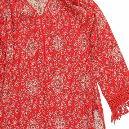 Preworn Womens Red Floral Knit Pullover Jumper Size S