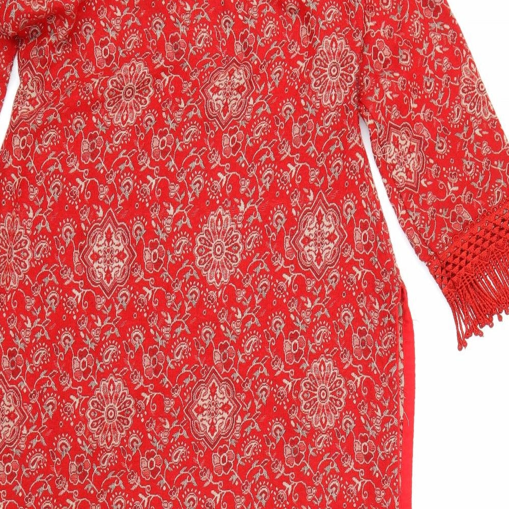 Preworn Womens Red Floral Knit Pullover Jumper Size S