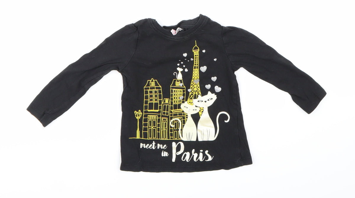 Girls UK Size 18-24 Months So Cute Black Basic T-Shirt