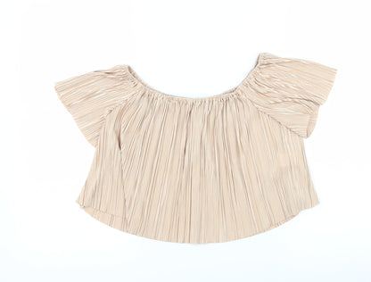 Missguided Womens Beige   Basic Blouse Size 6  - Fine Pleated