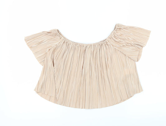Missguided Womens Beige   Basic Blouse Size 6  - Fine Pleated