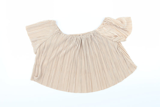 Missguided Womens Beige   Basic Blouse Size 6  - Fine Pleated