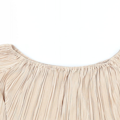 Missguided Womens Beige   Basic Blouse Size 6  - Fine Pleated