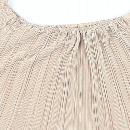 Missguided Womens Beige   Basic Blouse Size 6  - Fine Pleated