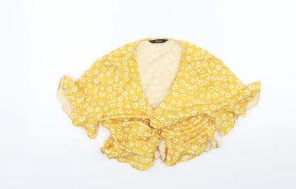 SheIn Womens Yellow Floral  Basic Blouse Size S  - Ruched