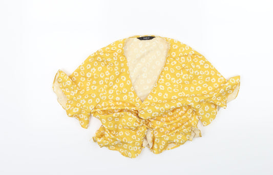 SheIn Womens Yellow Floral  Basic Blouse Size S  - Ruched