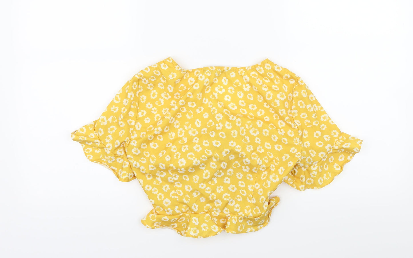 SheIn Womens Yellow Floral  Basic Blouse Size S  - Ruched