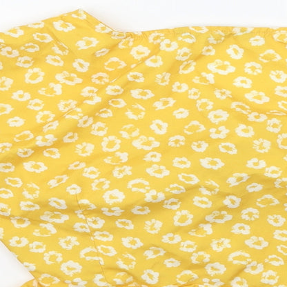 SheIn Womens Yellow Floral  Basic Blouse Size S  - Ruched