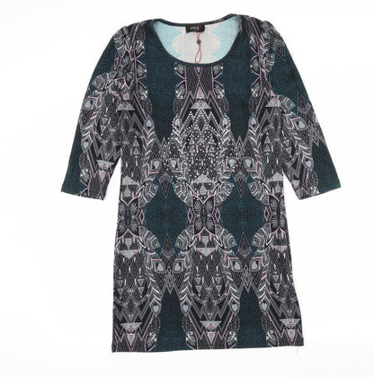 Klass Womens Multicoloured Geometric Jersey A-Line  Size S