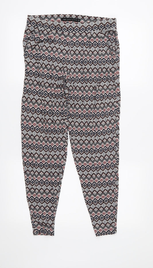 NEXT Womens Brown Geometric Jersey Trousers  Size 8 L28 in