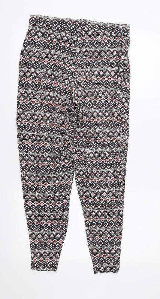 NEXT Womens Brown Geometric Jersey Trousers  Size 8 L28 in