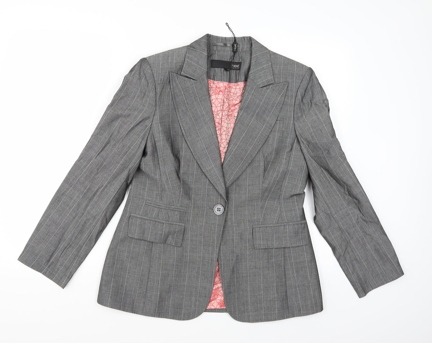 NEXT Womens Grey Striped Rayon Jacket Suit Jacket Size 12