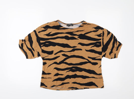 Primark Womens Orange Animal Print  Basic T-Shirt Size 4