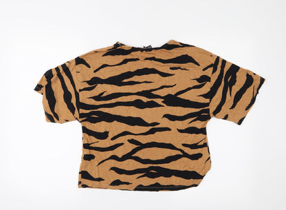 Primark Womens Orange Animal Print  Basic T-Shirt Size 4