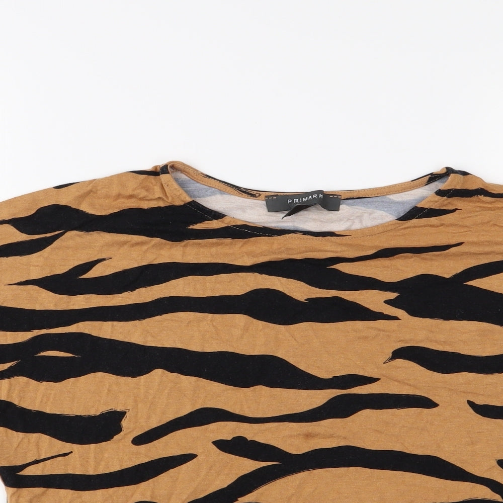 Primark Womens Orange Animal Print  Basic T-Shirt Size 4