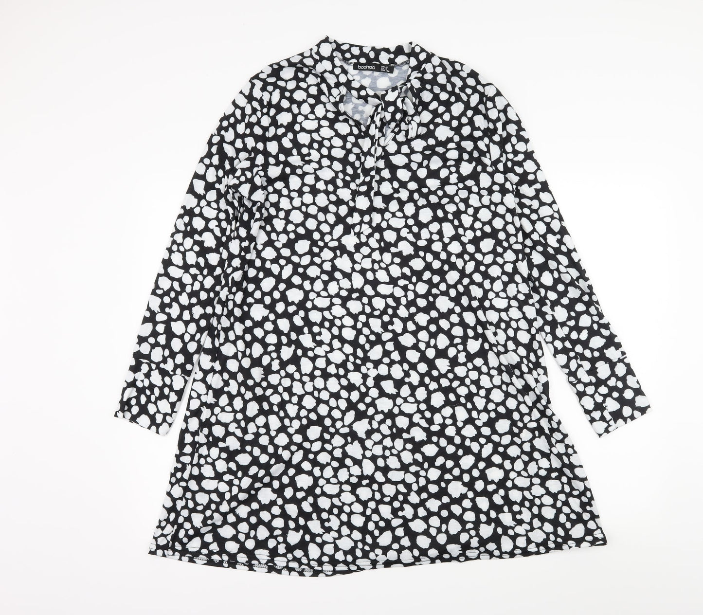 Boohoo Womens Black Polka Dot Jersey Skater Dress  Size 12  - Cut Out Neck