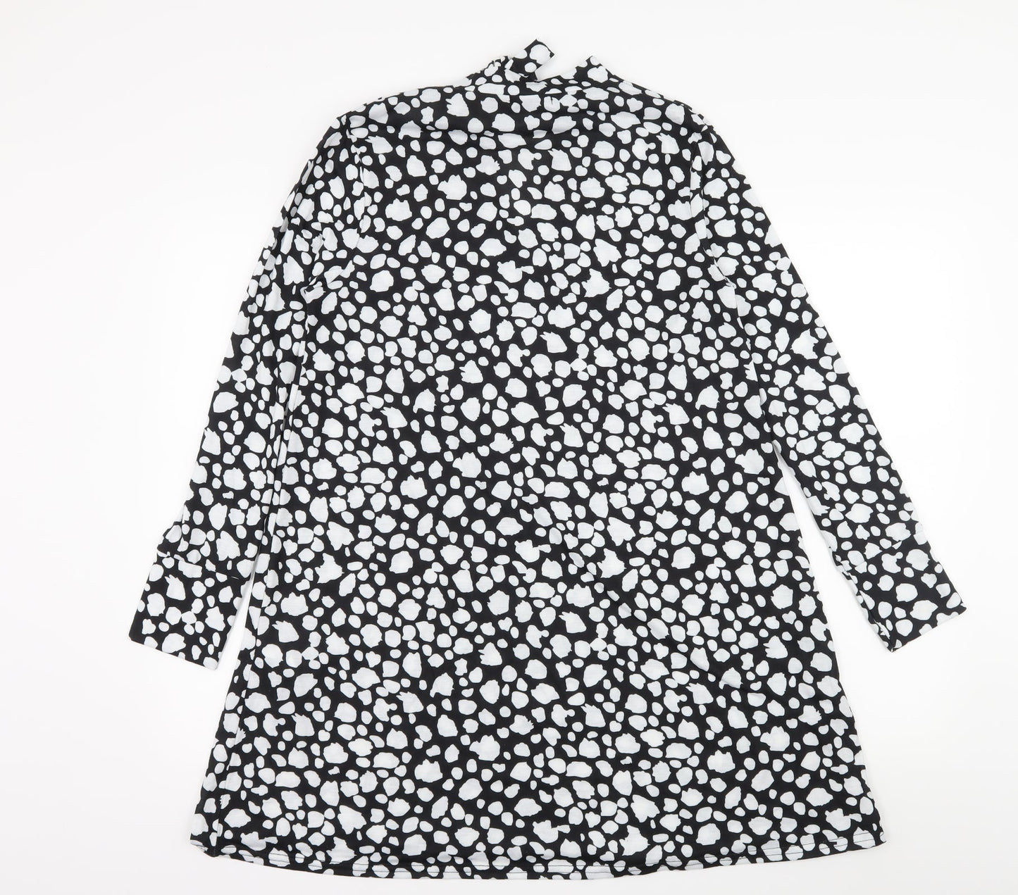 Boohoo Womens Black Polka Dot Jersey Skater Dress  Size 12  - Cut Out Neck