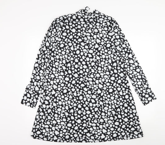 Boohoo Womens Black Polka Dot Jersey Skater Dress  Size 12  - Cut Out Neck