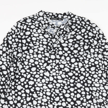 Boohoo Womens Black Polka Dot Jersey Skater Dress  Size 12  - Cut Out Neck