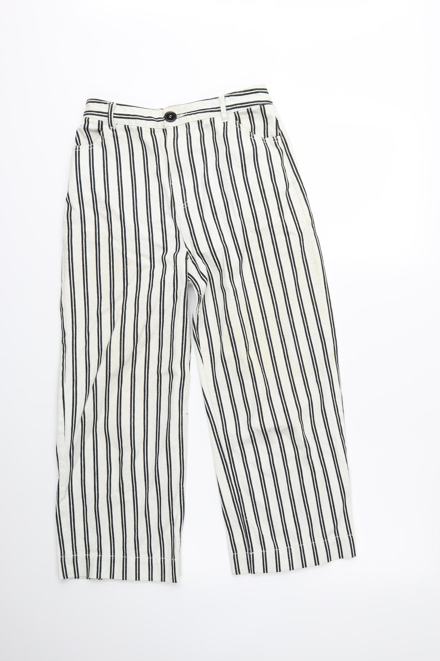 Monki Womens White Striped Denim Wide-Leg Jeans Size 6 L23 in