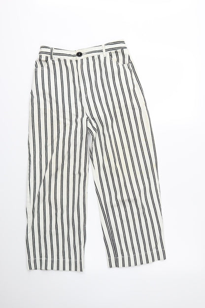 Monki Womens White Striped Denim Wide-Leg Jeans Size 6 L23 in