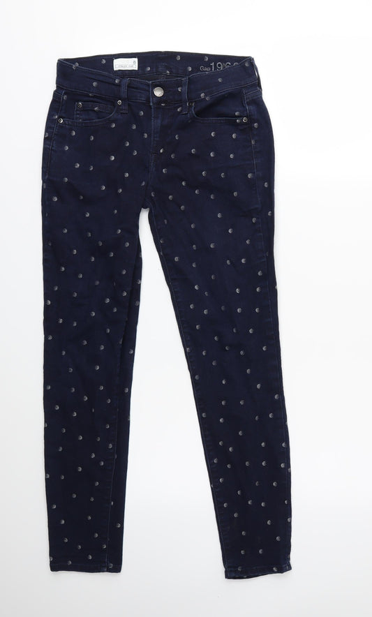 Gap Womens Blue Polka Dot Denim Skinny Jeans Size 8 L27 in