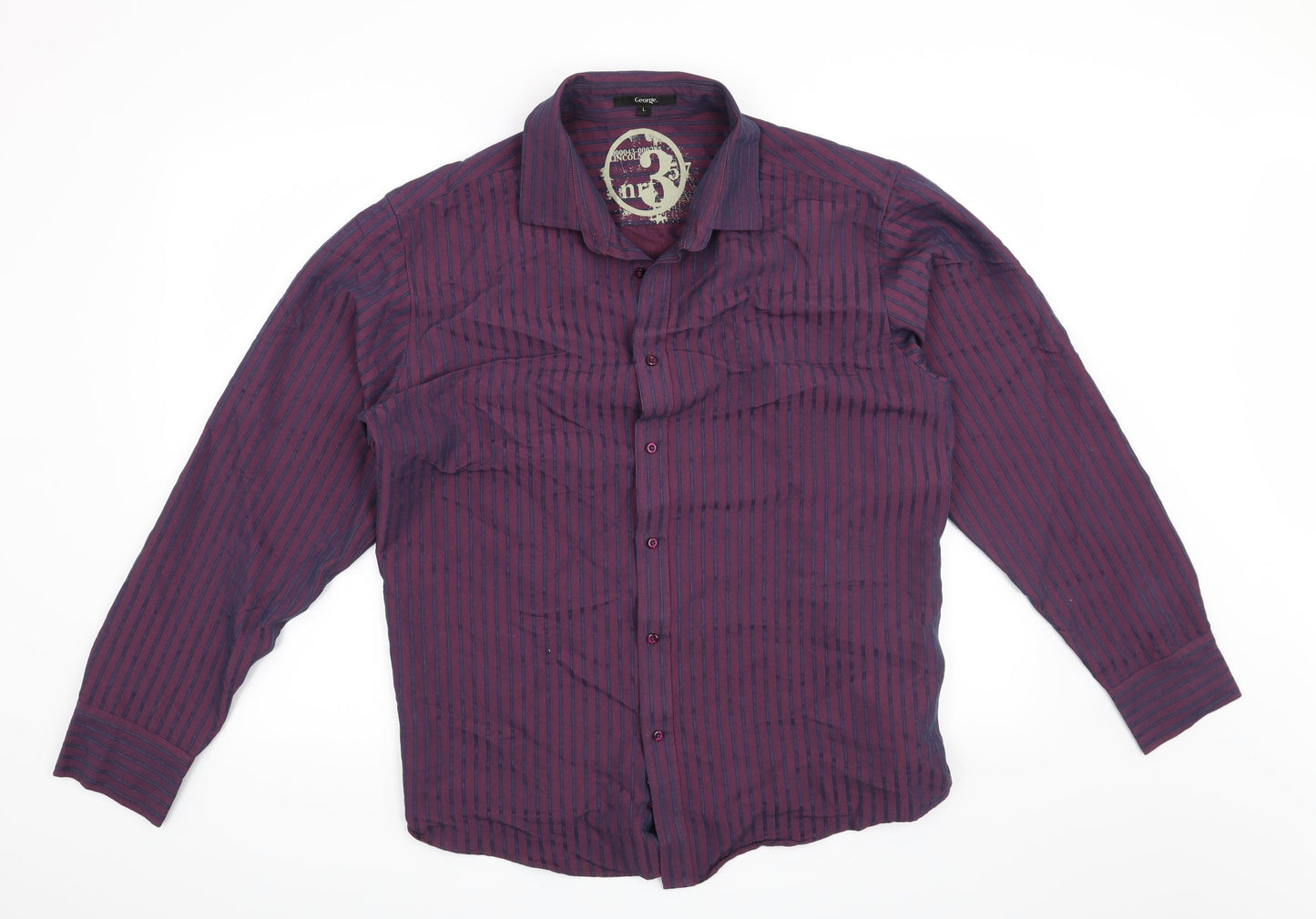 George Mens Purple Striped   Button-Up Size L