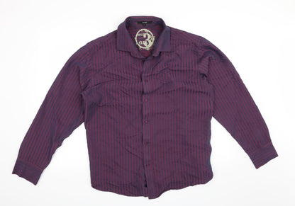 George Mens Purple Striped   Button-Up Size L