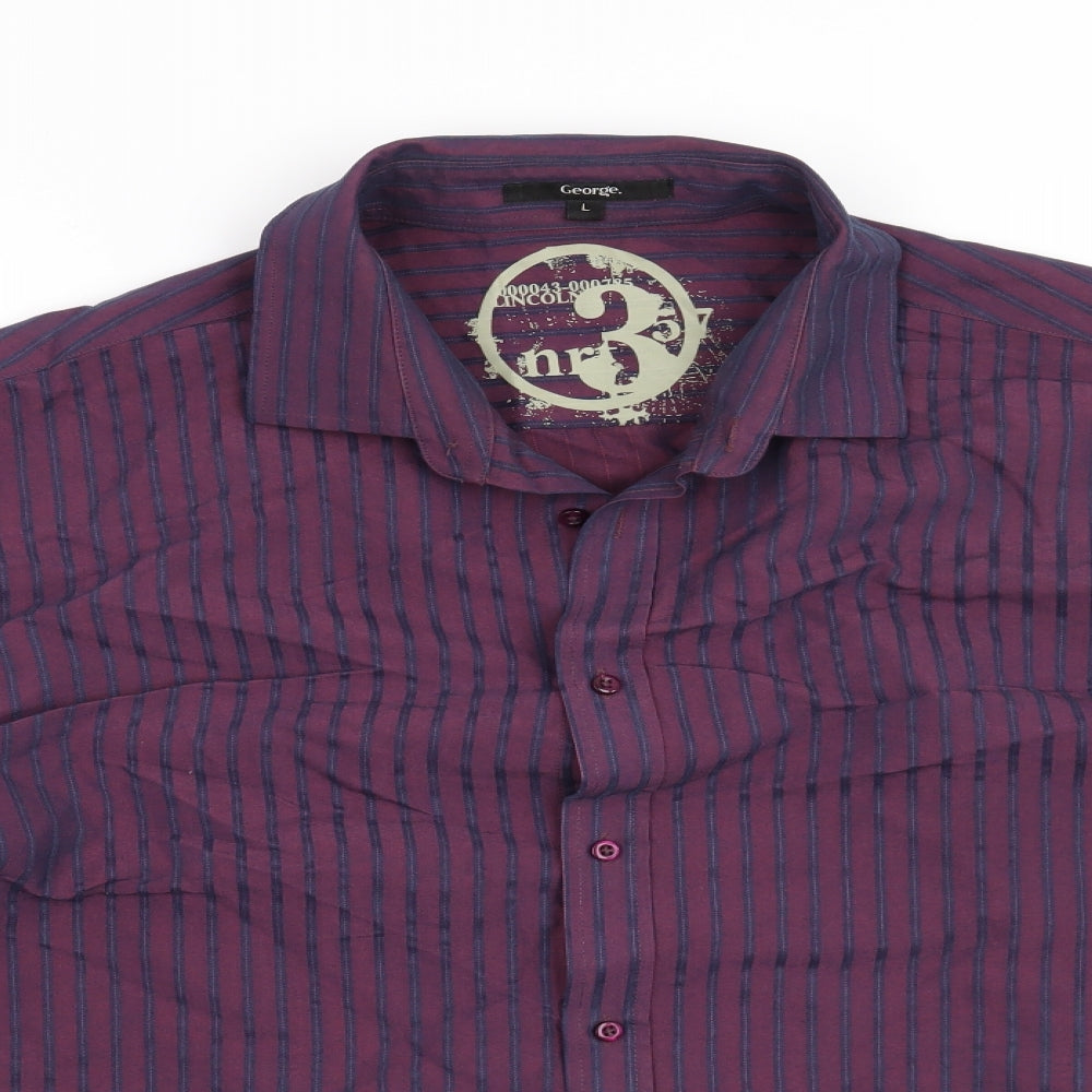 George Mens Purple Striped   Button-Up Size L