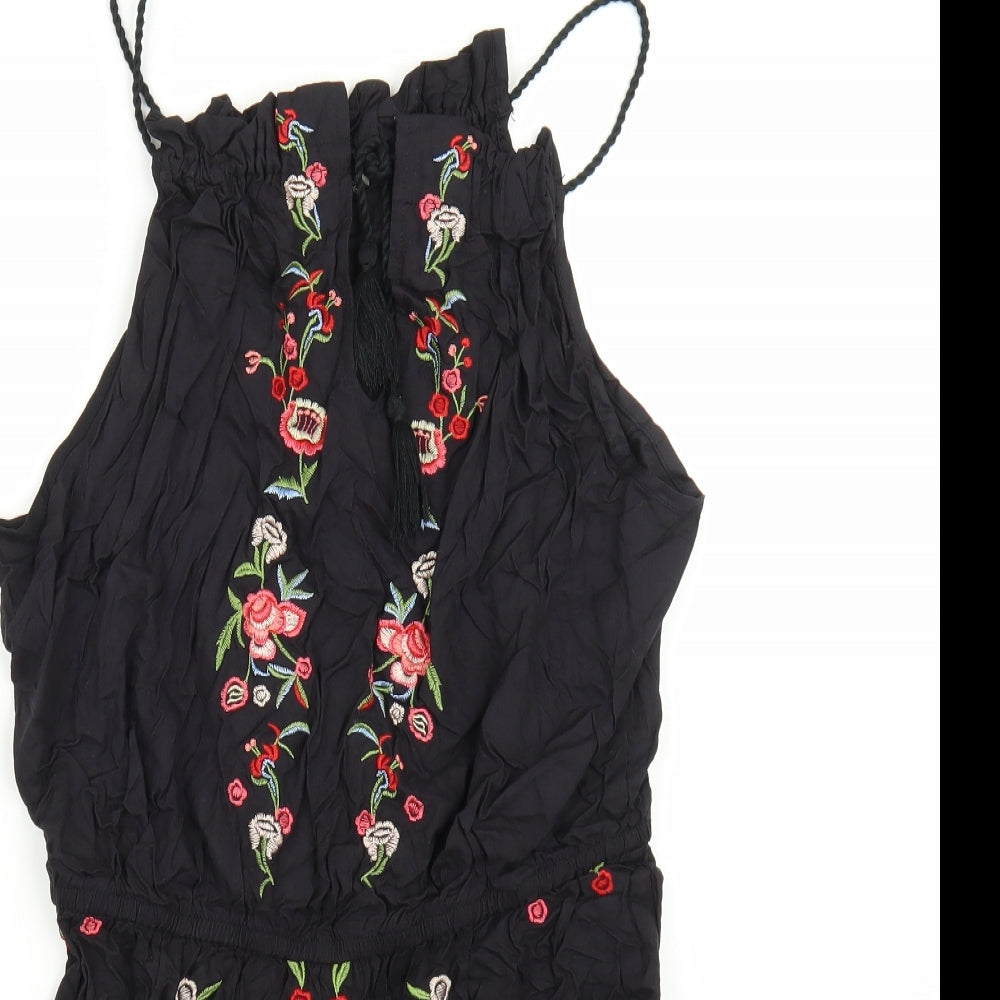 George Womens Black Floral  Playsuit One-Piece Size 8