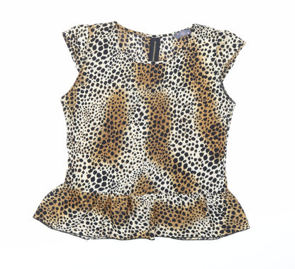 Lay Womens Beige Animal Print  Basic Blouse Size 10