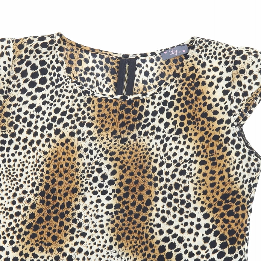 Lay Womens Beige Animal Print  Basic Blouse Size 10