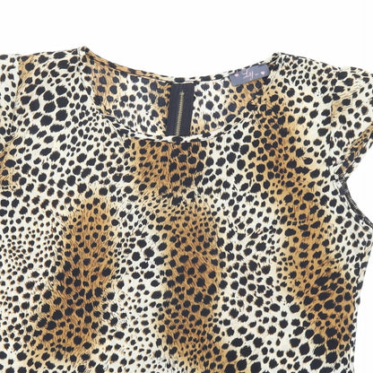 Lay Womens Beige Animal Print  Basic Blouse Size 10