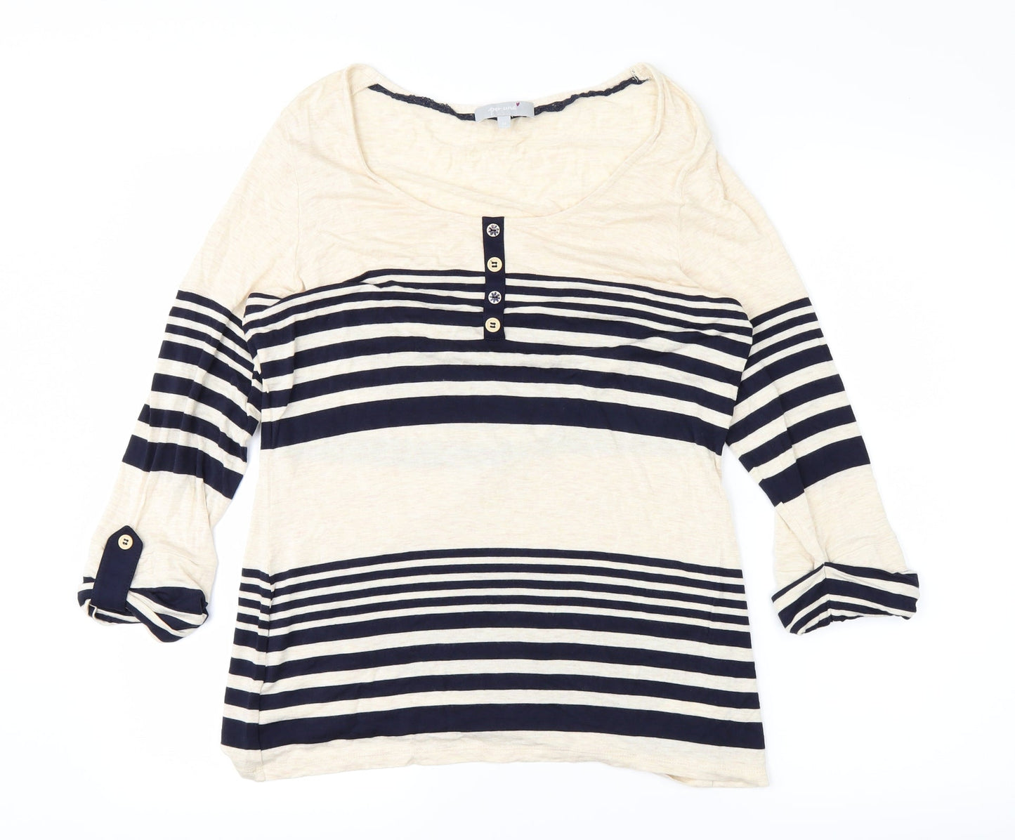 PERUNA Mens White Striped   T-Shirt Size 14