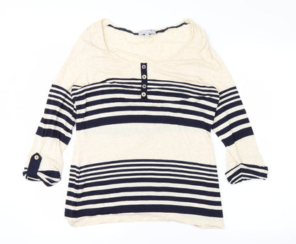 PERUNA Mens White Striped   T-Shirt Size 14
