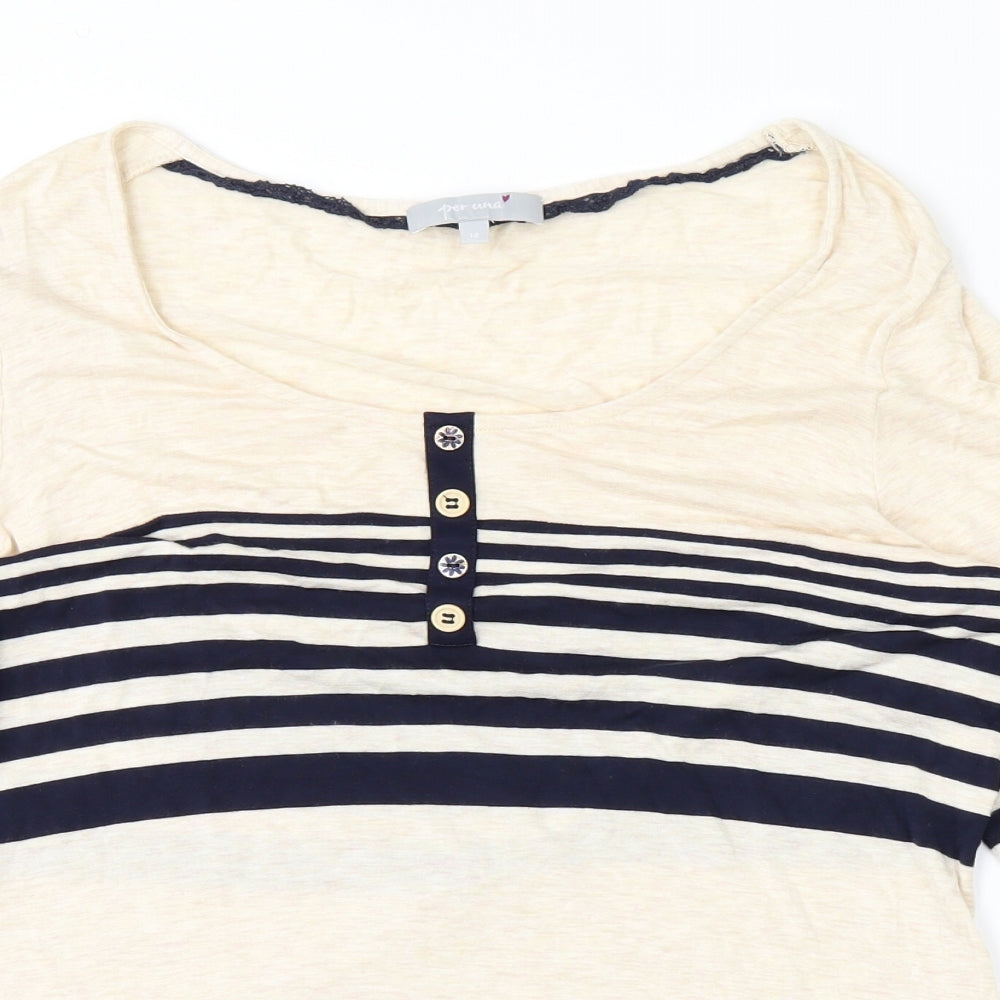 PERUNA Mens White Striped   T-Shirt Size 14