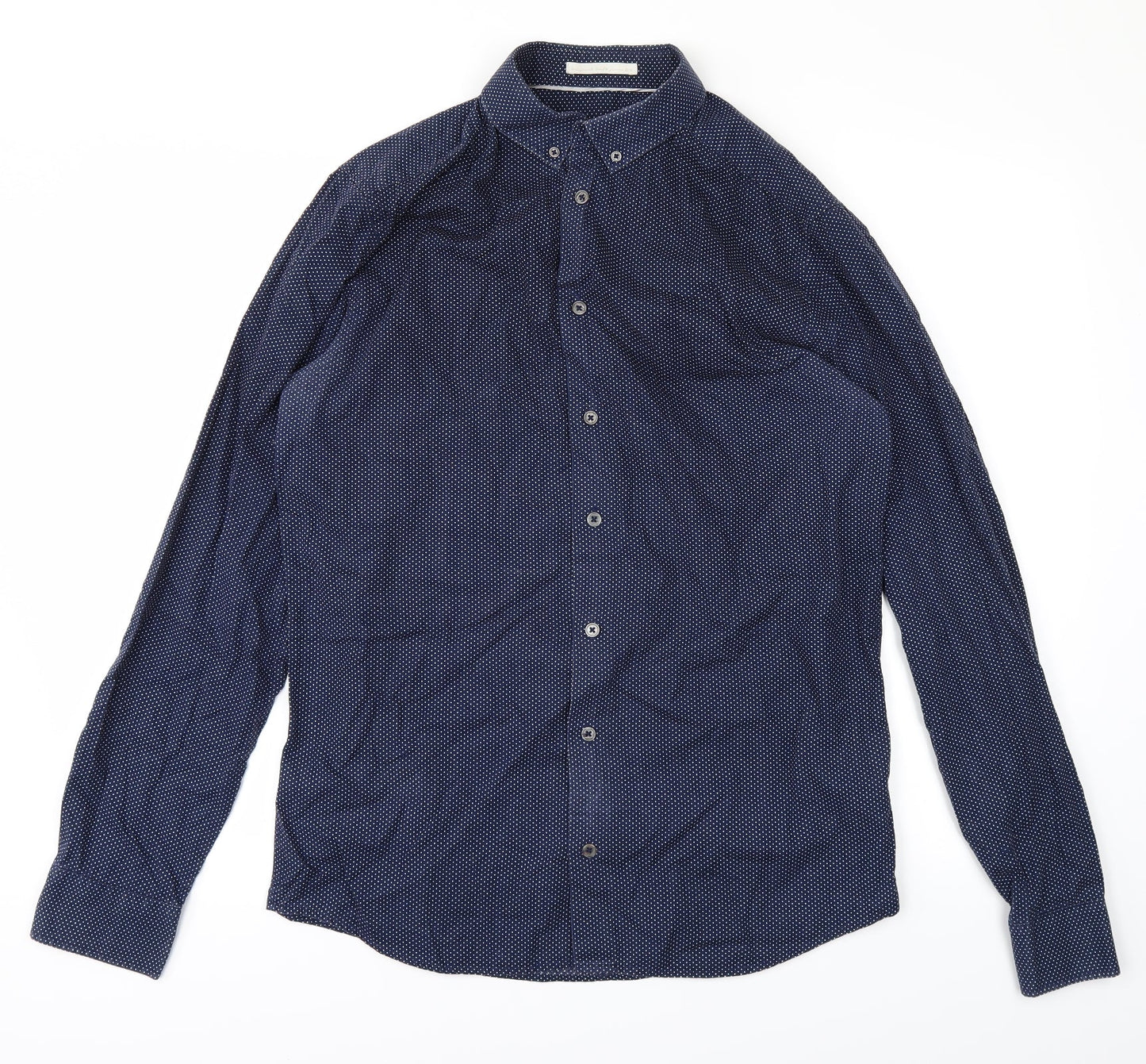 Tailored Originals Mens Blue Polka Dot   Button-Up Size M